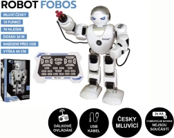 Interaktívny robot FOBOS 40 cm, hovoriaci po česky, s diaľkovým ovládaním a nabíjaním cez USB