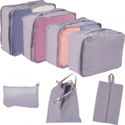 Cestovné organizéry do kufra – sada 7 ks, vodoodolné tašky a vak na topánky – Sivá