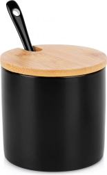 Keramická cukornička s bambusovým viečkom a lyžičkou, čierna 250 ml