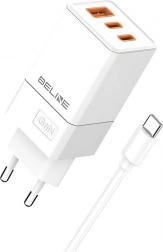 Sieťová nabíjačka 65W GaN 2x USB‑C + USB‑A s káblom USB‑C – Biela