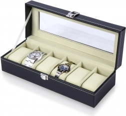 Čierne puzdro na hodinky so skleneným vekom, 30,5 × 11,5 × 8 cm