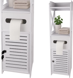 Kúpeľňová skrinka Ruhhy so zásobníkom na toaletný papier a zámkom na kľúč, biela