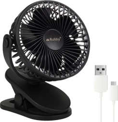 Bezdrôtový stolový ventilátor s klipom Ruhhy, čierny, USB‑C 1200 mAh