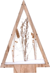 Solight LED drevená vianočná dekorácia stromček so zasneženými zimnými kvetmi 37 cm - 1 kus