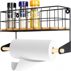 Nástenný držiak na papierové utierky s policou, kovový čierny