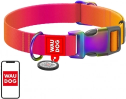Nylonový obojok pre psy s QR kódom WAUDOG gradient, oranžový, veľkosť M