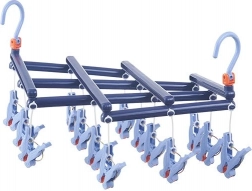 Skladací sušiak na prádlo s kolíčkami, 14 klipsov, tmavomodrý