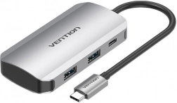 USB-C dokovacia stanica 5v1 so 4× USB 3.0 a napájaním PD 100 W Vention, kábel 15 cm, sivá