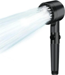 Čierna sprchová hlavica so STOP funkciou a reguláciou prúdu