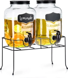 Dvojitý sklenený nápojový dávkovač s kohútikom a čiernym stojanom 2×4 l