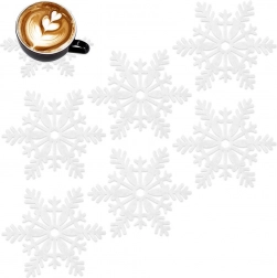 Filcové podložky pod hrnčeky snehové vločky, biele, 13,5 cm, 6 ks