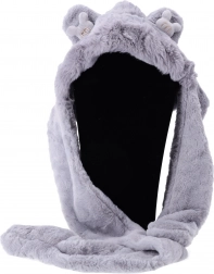 Detská plyšová čiapka so šálom a rukavicami 3v1 – Sivá