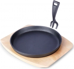 Liatinová servírovacia panvica s drevenou doskou 22 cm, 2-dielna sada