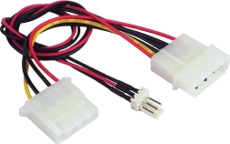 Napájací rozbočovací kábel 2× Molex na 1× 3pin pre ventilátor