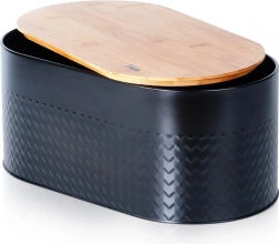 Oceľový chlebník s bambusovou doskou, čierny 34 × 18,5 × 15,5 cm