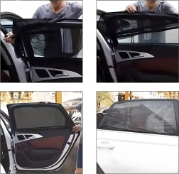 Sada 4 ks sieťovaných slnečných clon na okná auta s moskytiérou