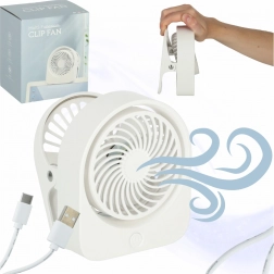Stolový mini ventilátor s klipsom, bezdrôtový USB, 3 rýchlosti, 11,5 cm, biely