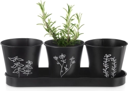 Súprava kvetináčov na bylinky s podmiskou Blackline, 4 diely