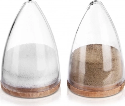 Soľnička a korenička, sada 2 ks, kužeľový dizajn s dreveným viečkom
