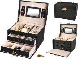 Saténová šperkovnica s kľúčikom a zrkadielkom – čierna