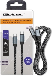 Opletený kábel usb‑c na usb‑c 100 W, 1,5 m – QOLTEC