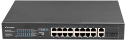 Neriadený PoE+ switch 16× Fast Ethernet s 2× Combo Gigabit uplink, rack 19", 150 W
