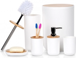 Biela kúpeľňová sada 6 ks s bambusovými detailmi