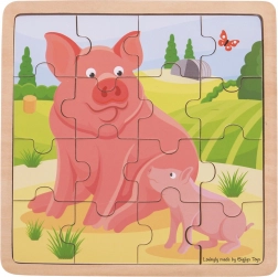 Drevené puzzle BIGJIGS TOYS – prasiatko s prasiatkom, 16 dielikov