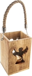 Drevený lampáš s anjelom MANGO 20,5 cm