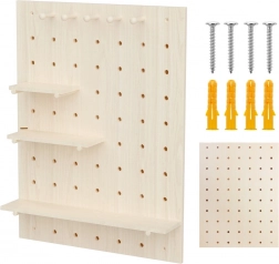 Drevený nástenný pegboard organizér MACLEAN 60 × 80 cm, svetlé drevo