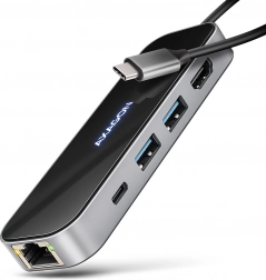 Viacportový USB-C hub 6 v 1 s HDMI 4K/60 Hz, GLAN a PD 100 W