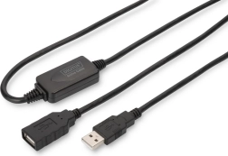 Aktívny predlžovací kábel USB 2.0 USB-A (samec) na USB-A (samica) 15 m, čierny