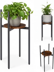 stojan na kvety loft ModernHome s kovovou konštrukciou a drevenou policou