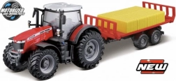 Bburago 10 cm farmársky traktor Massey Ferguson 8740S s prívesom na balíky