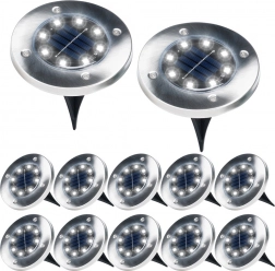 Solárne zapustené LED záhradné svetlá z nehrdzavejúcej ocele, 12 ks, priemer 11,5 cm