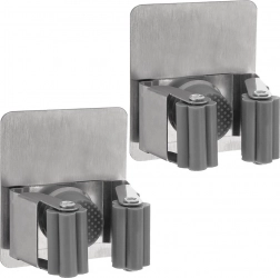 Samolepiace nerezové držiaky na mop a metlu, sada 2 ks