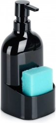 Dávkovač na umývací prostriedok s priehradkou na hubku, čierny 500 ml