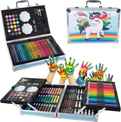 Umelecká súprava v kufríku 145 ks modrá