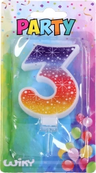 Párty sviečka Hviezdy v tvare čísla 3