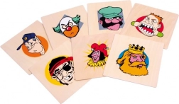 Drevené narodeninové taniere Veselé hlavy SMALL FOOT, sada 7 ks