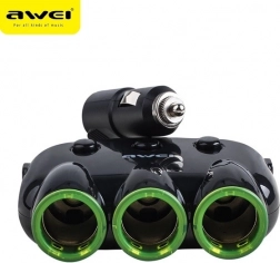Awei C-3S rozbočovač do autozapaľovača s 3 zásuvkami a 2 USB
