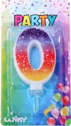Párty sviečka s číslom 0 a hviezdami