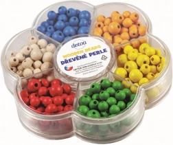 Detoa drevené koráliky v kytičke – farebná kreatívna sada na navliekanie