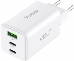 Sieťová nabíjačka VOLT 65 W GaN, 3× USB (2× USB‑C + 1× USB‑A) s Power Delivery 3.0 a QC 4.0