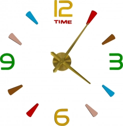 Nástenné nalepovacie hodiny DIY, 80–90 cm, zlaté ručičky, farebné značky, 4 číslice