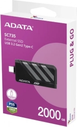 externé ssd adata sc735 2 tb usb 3.2 gen 2 (až 1050/1000 mb/s) sivé