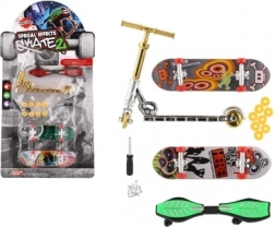 Sada prstových skateboardov a kolobežky so skrutkovacími doplnkami