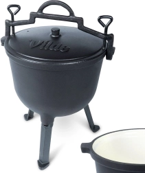 Železný kotlík s vekom na nožičkách 10 l so smaltovaným vnútrom