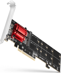 AXAGON PCIe x8 adaptér pre 2× M.2 NVMe s RAID, kompatibilný bez bifurkácie, plná aj nízkoprofilová záslepka