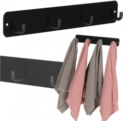 Nástenný kúpeľňový vešiak so 4 háčikmi, čierny kov